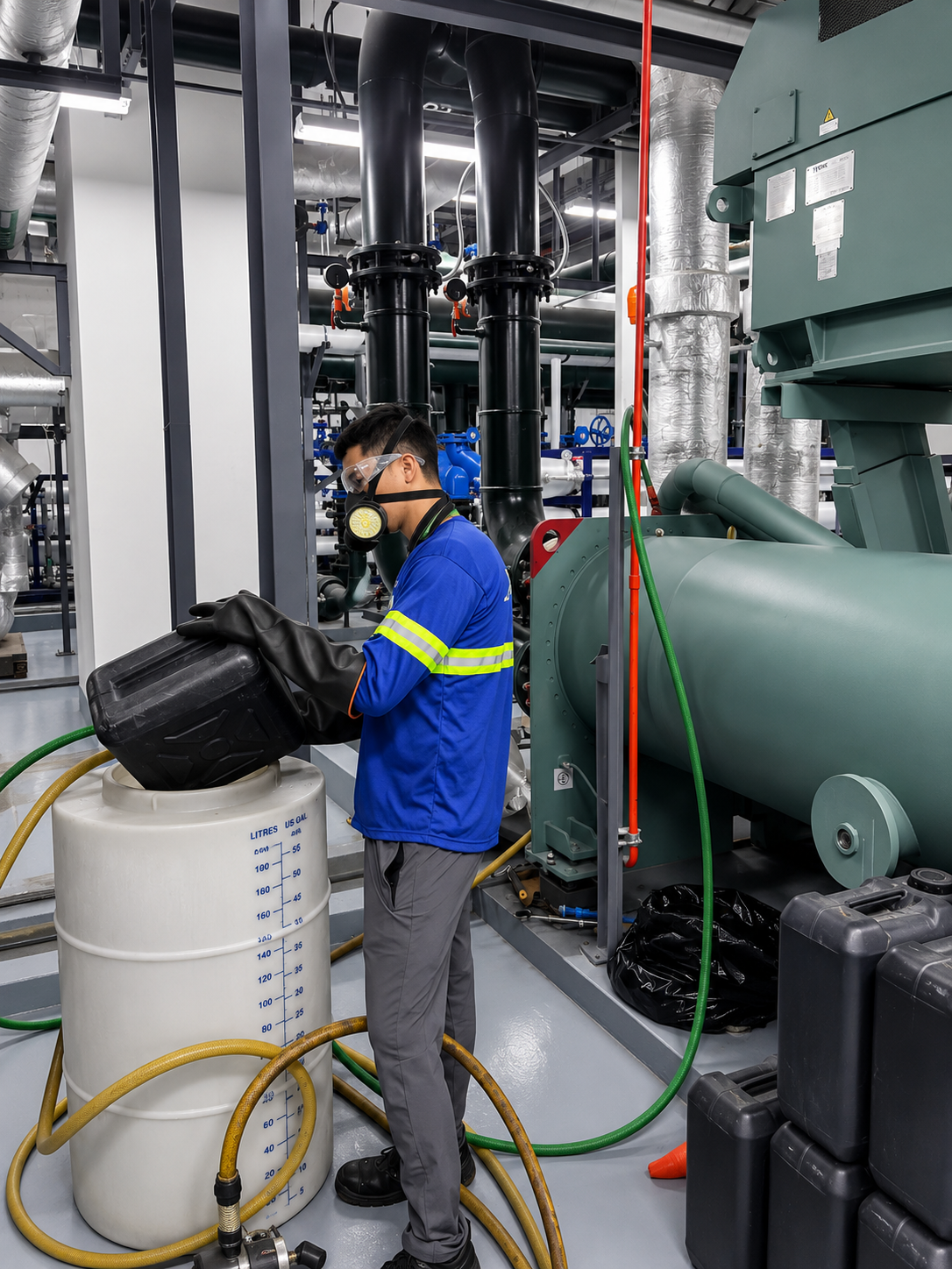 Chemical flushing setup on newly installed piping