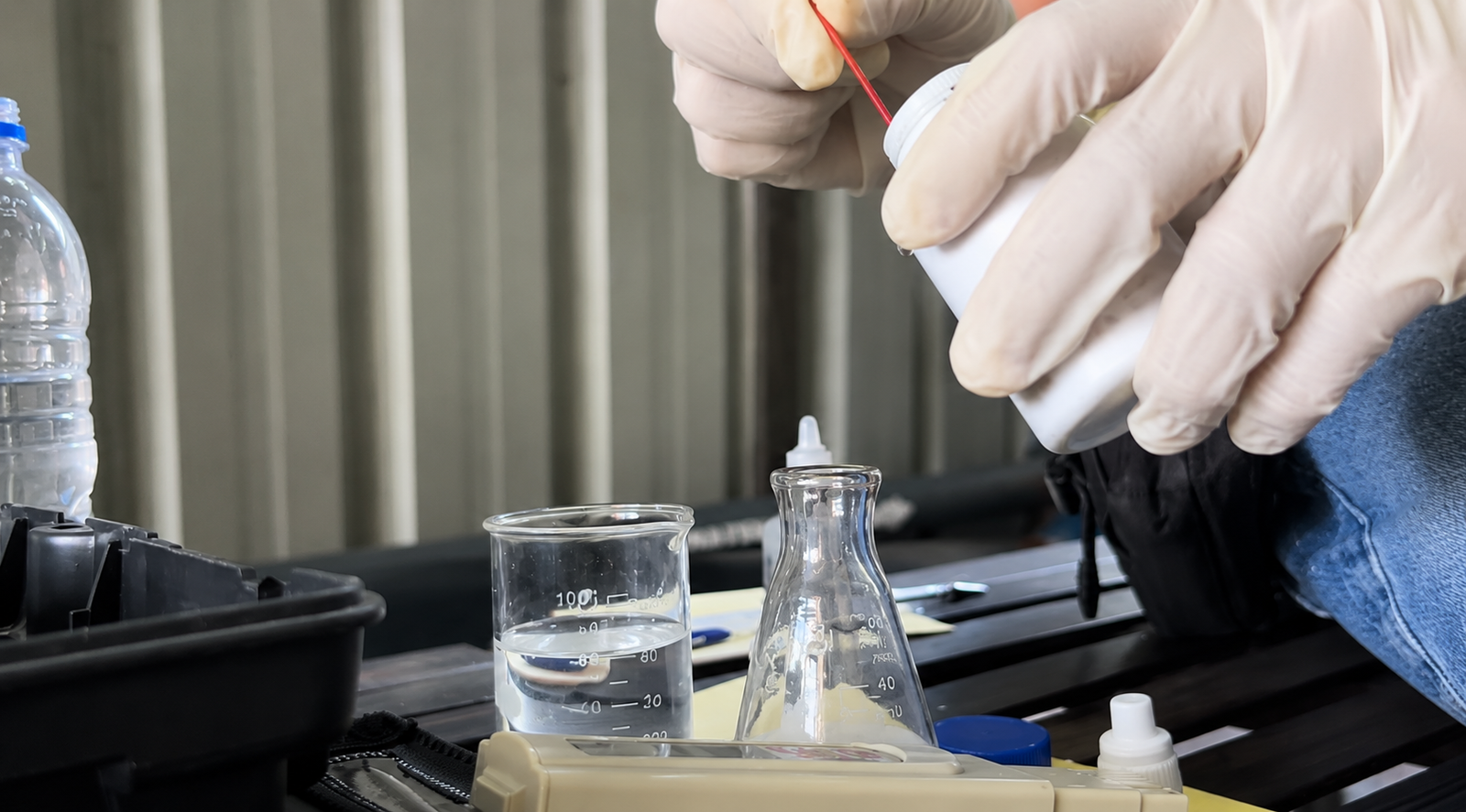 Water sample testing equipment for pH and hardness analysis