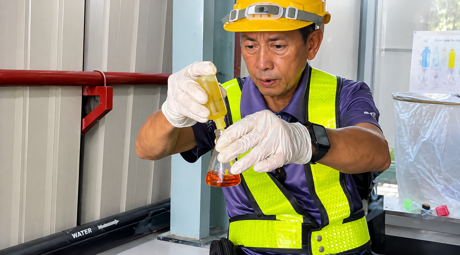 Technician recording onsite water analysis results